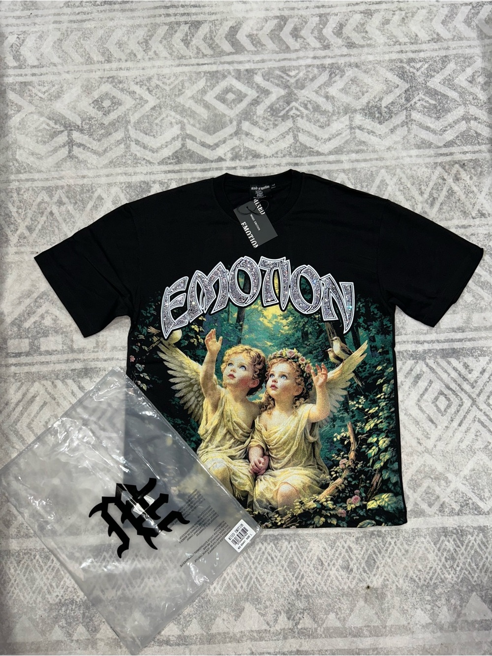 Mixed Emotion Black Graphic Angel Print Tee